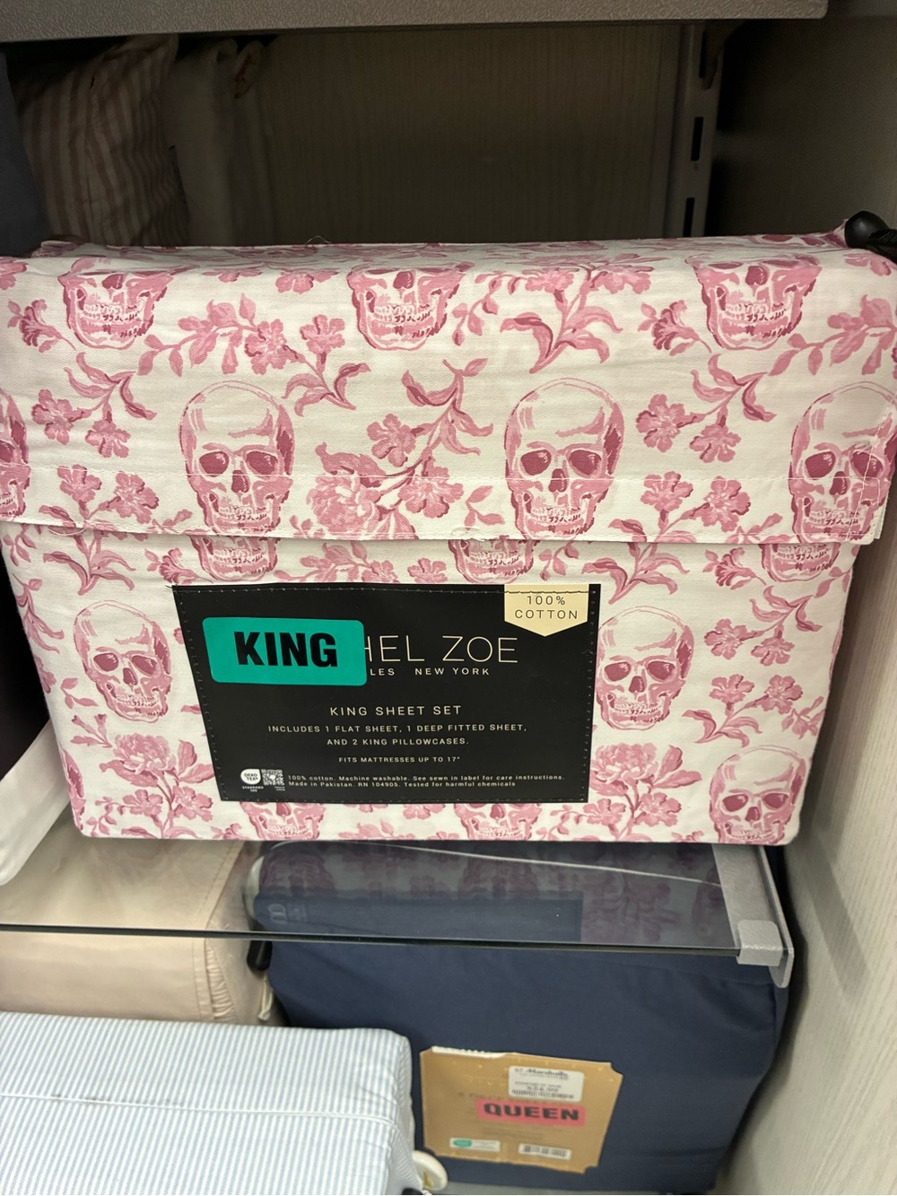 Rachel Zoe Pink Skull Floral King Sheet Set